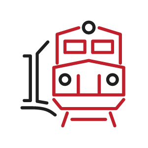 Red outline of locomotive as viewed from the front. 