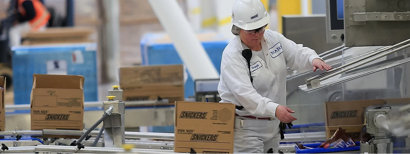Engineer assessing product along an assembly line