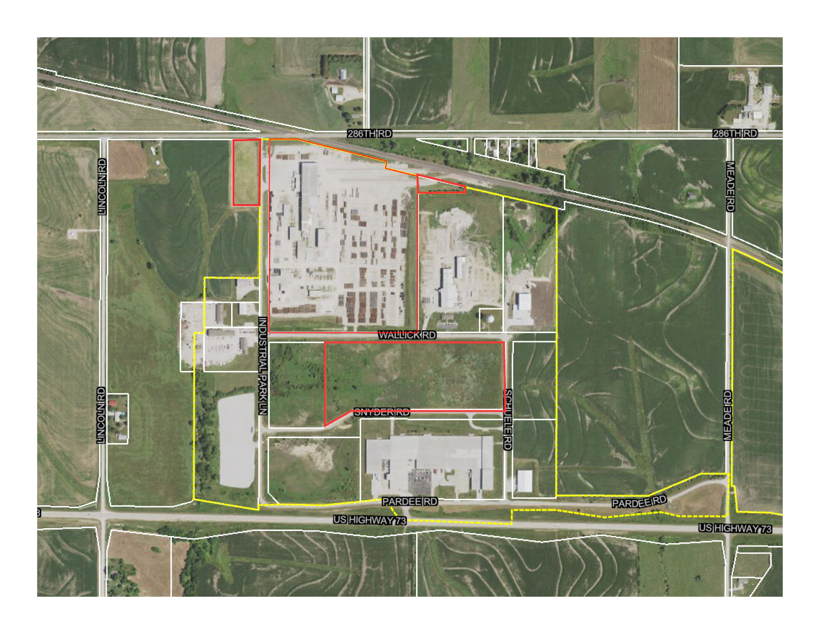 8154 Industrial Park Lane Aerial with sites marked