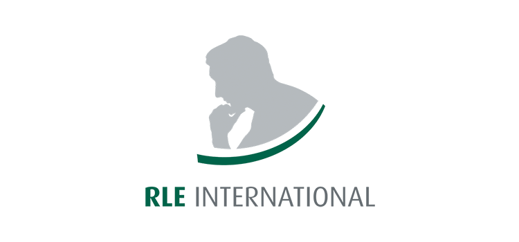 RLE International logo, below the outline of a person in contemplative thought