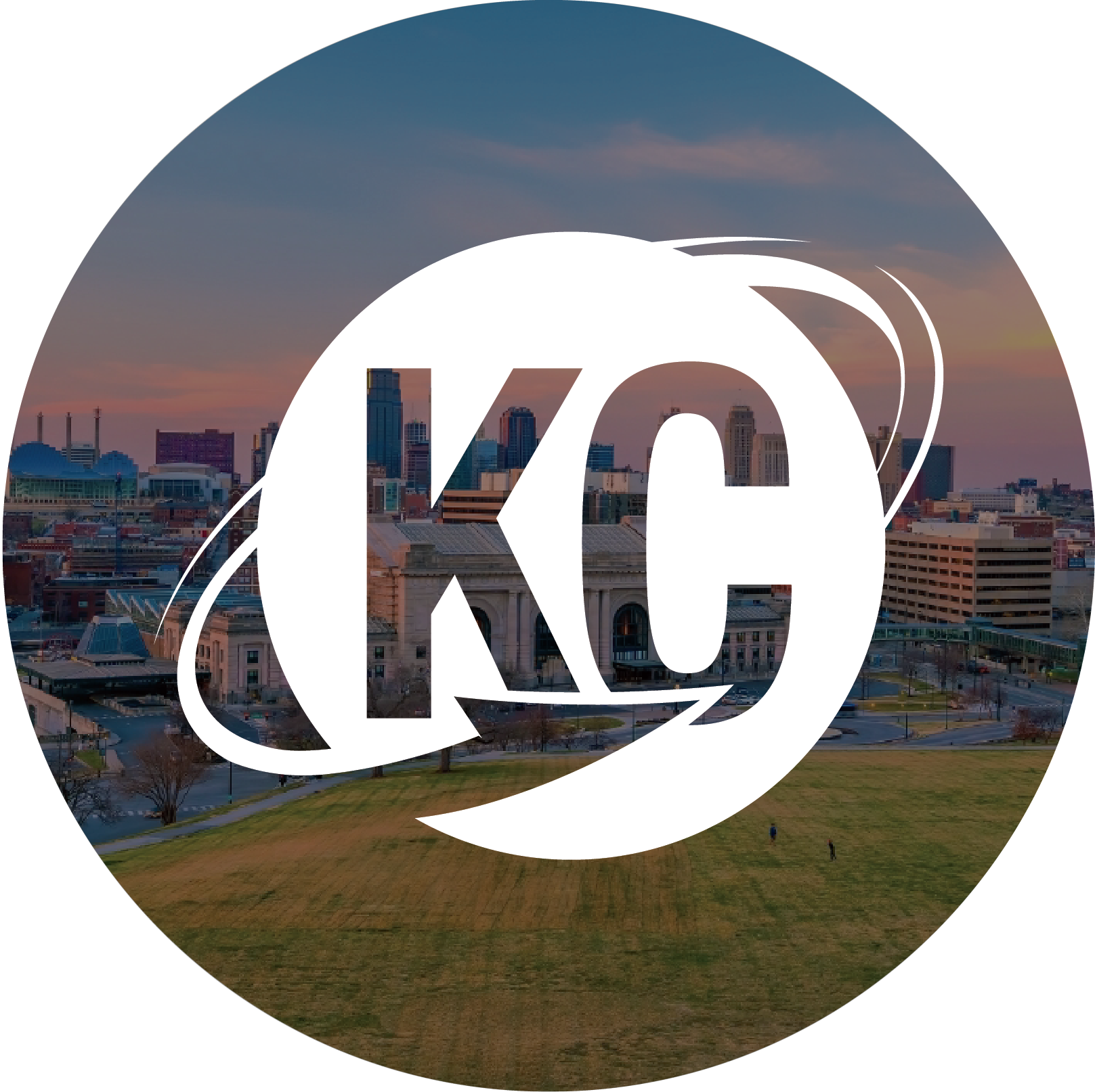 KC SmartPort Logo overlaid on the skyline of Kansas City