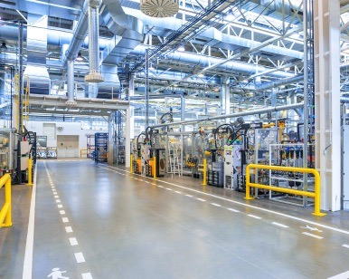 Manufacturing facility floor with heavy machinery